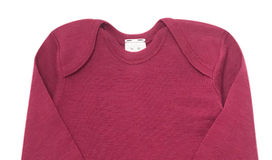 Bluza cu maneca lunga Hocosa din lana merinos organica si matase, rosu-rubiniu, model plic