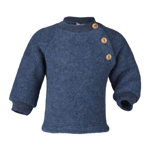 Pulover copii Engel cu nasturi din lana merinos fleece albastru 74/80