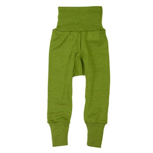 Pantaloni comozi copii Cosilana cu betelie din lana merinos si matase verde