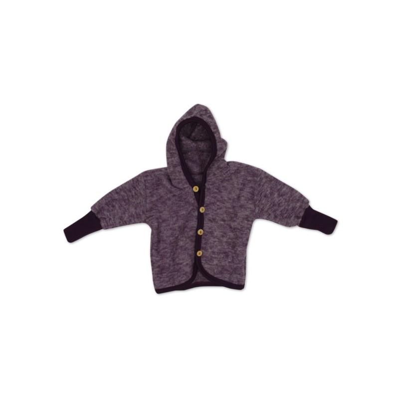 Jacheta copii Cosilana cu gluga din lana merinos fleece lila 74/80