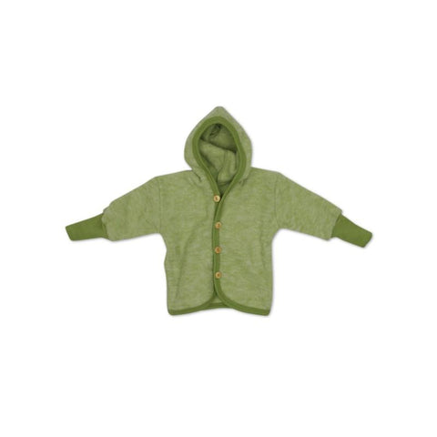 Jacheta copii Cosilana cu gluga din lana merinos fleece verde 74/80