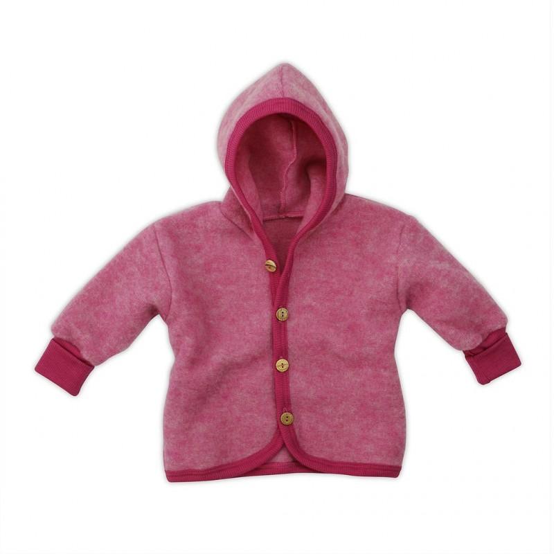 Jacheta copii Cosilana cu gluga din lana merinos fleece roz 74/80